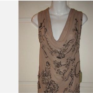 AllSaints Garcia Silk Beaded Embellished Tunic Top